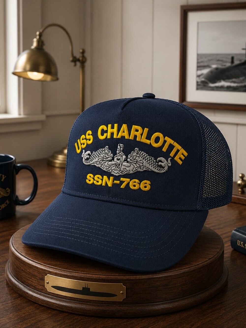 USS CHARLOTTE SSN-766 Boat Navy Ship Baseball Cap Blue Mesh Snapback